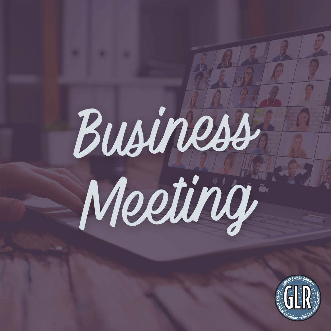 A computer screen showing an online meeting along with the text "Business Meeting."
