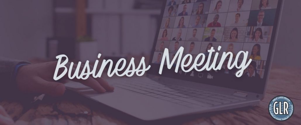 A computer screen showing an online meeting along with the text "Business Meeting."