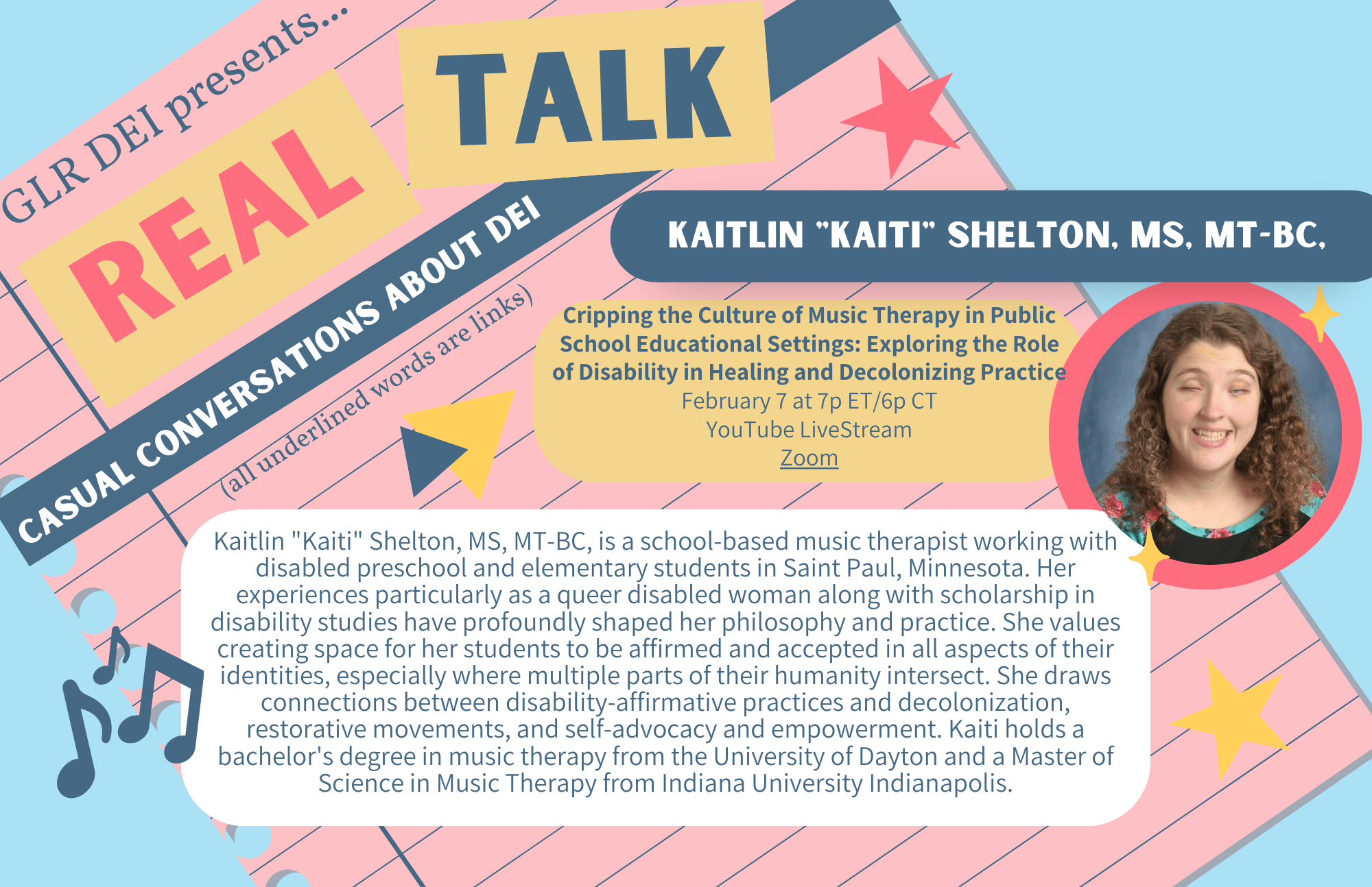 Image of the Real Talk flyer for Kaiti Shelton. Text in image is included in post.