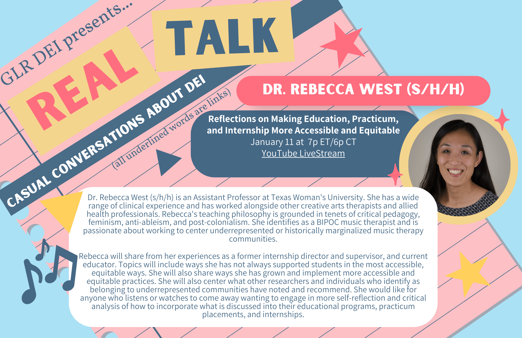 Image of the Real Talk flyer for Rebecca West. Text in image is included in post.