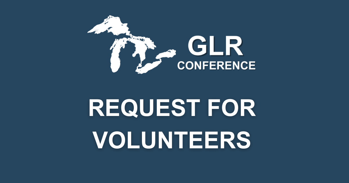 Blue rectangle with the GLR Conference logo at the top and the text "Request for volunteers"